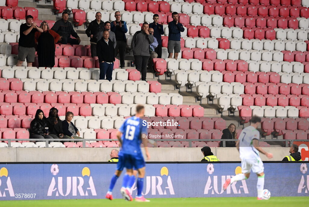 27 September 2026; Republic of Ireland supporters in attendance during the UEFA Nations League B match between Israel and the Republic of Ireland at Nagyerdei Stadion in Debrecen, Hungary. Photo by Stephen McCarthy/Sportsfile