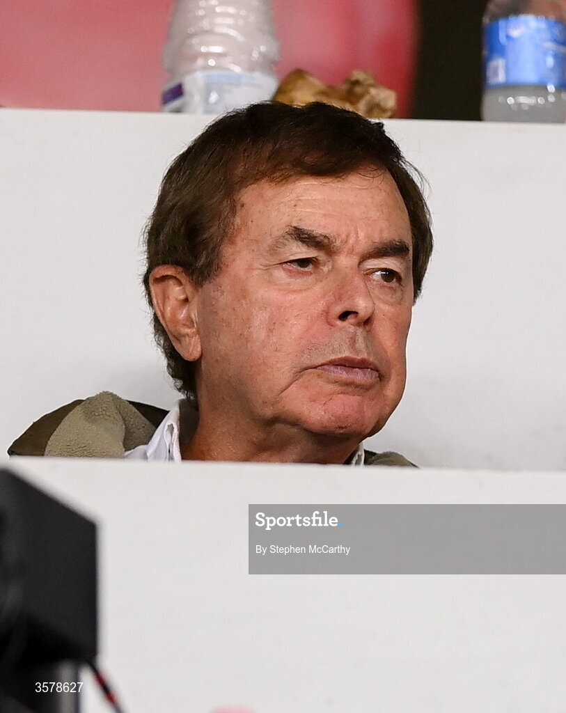 27 September 2026; Former Irish Minister for Justice and Defence and board member of the Israel Council on Foreign Relations, Alan Shatter, who frequently contributes opinion pieces and commentary to The Jerusalem Post, in the press box during the UEFA Nations League B match between Israel and the Republic of Ireland at Nagyerdei Stadion in Debrecen, Hungary. Photo by Stephen McCarthy/Sportsfile