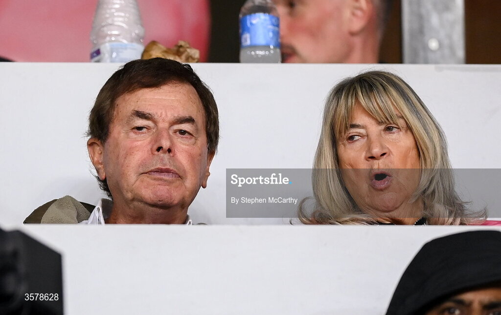 27 September 2026; Former Irish Minister for Justice and Defence and board member of the Israel Council on Foreign Relations, Alan Shatter, left, who frequently contributes opinion pieces and commentary to The Jerusalem Post, in the press box during the UEFA Nations League B match between Israel and the Republic of Ireland at Nagyerdei Stadion in Debrecen, Hungary. Photo by Stephen McCarthy/Sportsfile