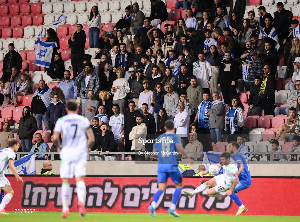 27 September 2026; Israel supporters look on during the UEFA Nations League B match between Israel and the Republic of Ireland at Nagyerdei Stadion in Debrecen, Hungary. Photo by Stephen McCarthy/Sportsfile