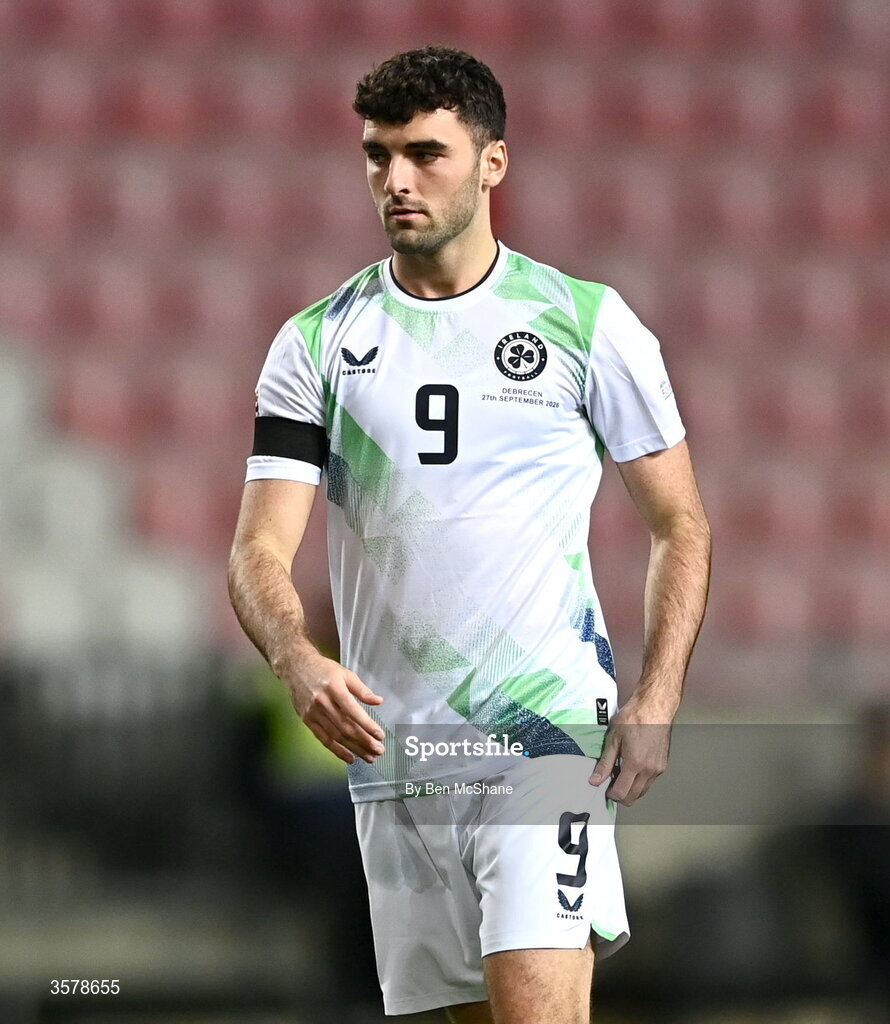 27 September 2026; Tom Cannon of Republic of Ireland during the UEFA Nations League B match between Israel and the Republic of Ireland at Nagyerdei Stadion in Debrecen, Hungary. Photo by Ben McShane/Sportsfile