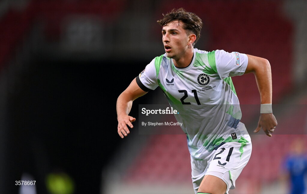 27 September 2026; Rocco Vata of Republic of Ireland during the UEFA Nations League B match between Israel and the Republic of Ireland at Nagyerdei Stadion in Debrecen, Hungary. Photo by Stephen McCarthy/Sportsfile