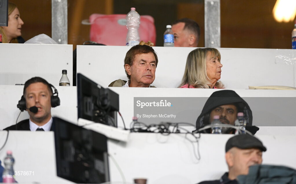 27 September 2026; Former Irish Minister for Justice and Defence and board member of the Israel Council on Foreign Relations, Alan Shatter, who frequently contributes opinion pieces and commentary to The Jerusalem Post, in the press box during the UEFA Nations League B match between Israel and the Republic of Ireland at Nagyerdei Stadion in Debrecen, Hungary. Photo by Stephen McCarthy/Sportsfile