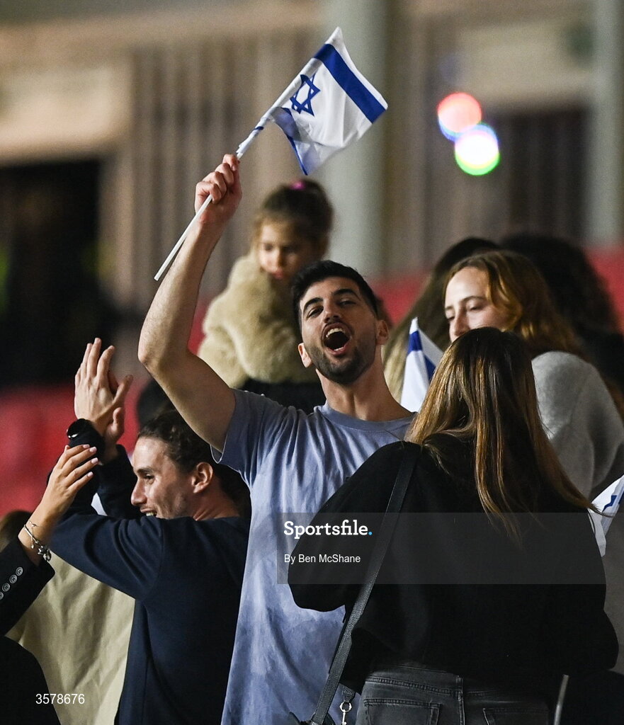 27 September 2026; Israeli supporters after the UEFA Nations League B match between Israel and the Republic of Ireland at Nagyerdei Stadion in Debrecen, Hungary. Photo by Ben McShane/Sportsfile