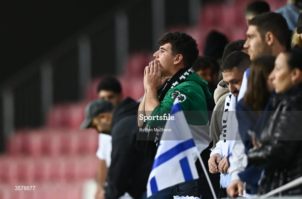 27 September 2026; Israeli supporters after the UEFA Nations League B match between Israel and the Republic of Ireland at Nagyerdei Stadion in Debrecen, Hungary. Photo by Ben McShane/Sportsfile