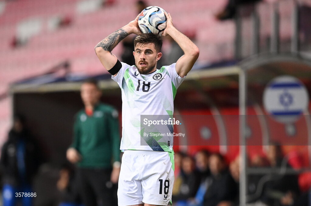 27 September 2026; Ryan Manning of Republic of Ireland during the UEFA Nations League B match between Israel and the Republic of Ireland at Nagyerdei Stadion in Debrecen, Hungary. Photo by Stephen McCarthy/Sportsfile
