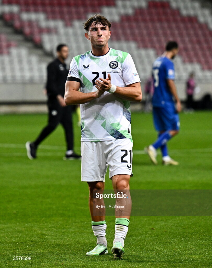 27 September 2026; Rocco Vata of Republic of Ireland after the UEFA Nations League B match between Israel and the Republic of Ireland at Nagyerdei Stadion in Debrecen, Hungary. Photo by Ben McShane/Sportsfile