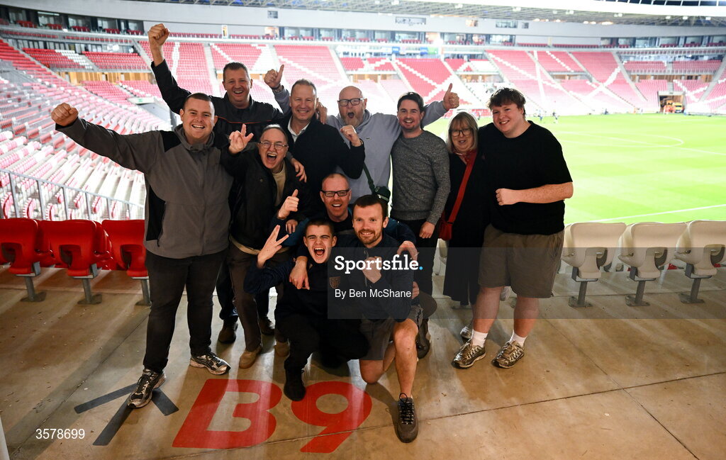 27 September 2026; Republic of Ireland supporters after the UEFA Nations League B match between Israel and the Republic of Ireland at Nagyerdei Stadion in Debrecen, Hungary. Photo by Ben McShane/Sportsfile