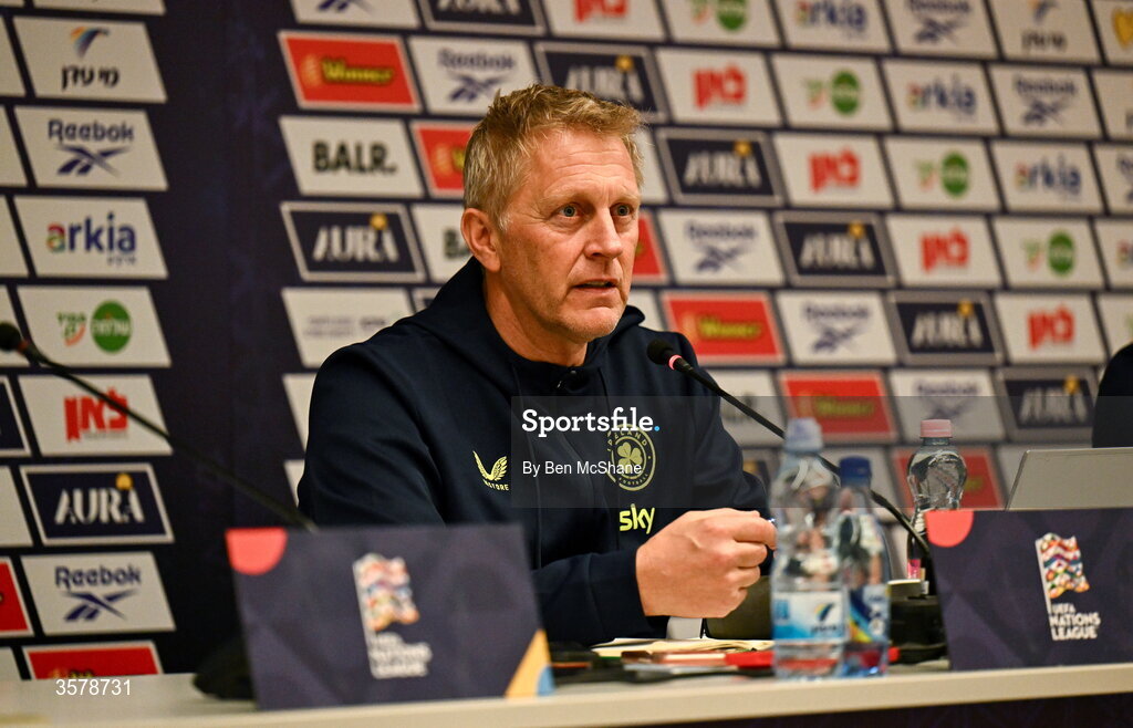 27 September 2026; Republic of Ireland head coach Heimir Hallgrimsson during a media conference after the UEFA Nations League B match between Israel and the Republic of Ireland at Nagyerdei Stadion in Debrecen, Hungary. Photo by Ben McShane/Sportsfile