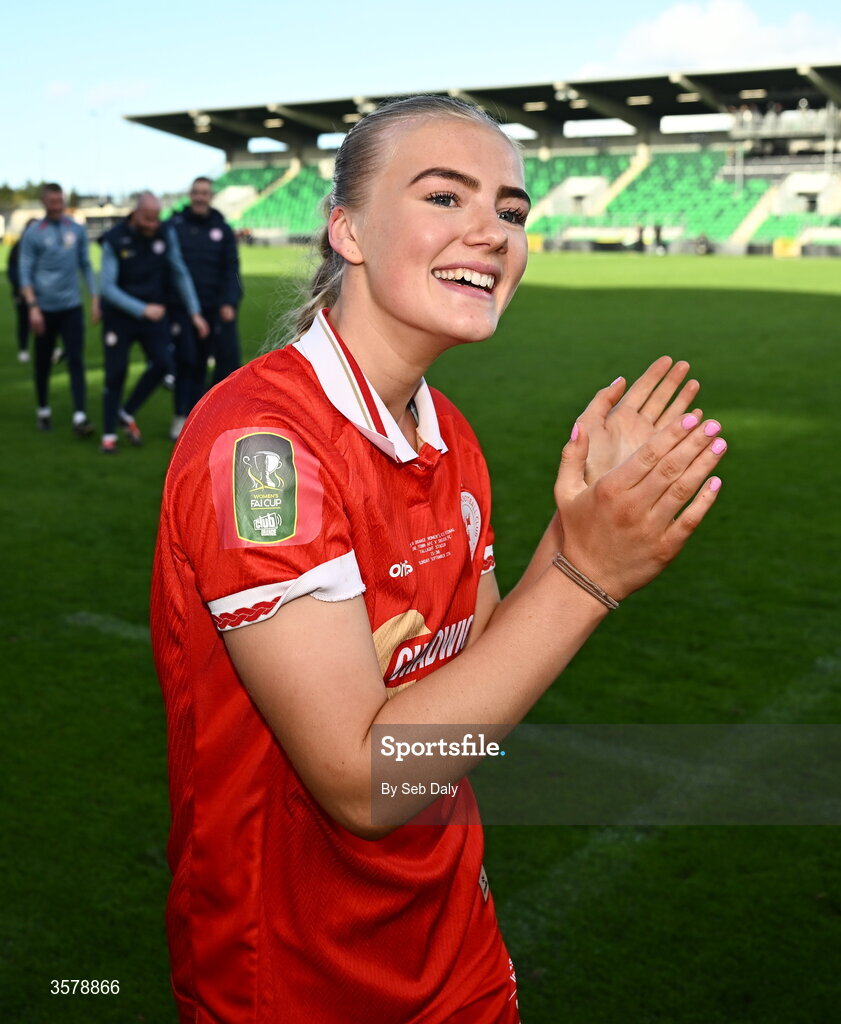 27 September 2026; Maeve Wollmer of Shelbourne after the 2026 Club Orange Women's FAI Cup final between Athlone Town and Shelbourne at Tallaght Stadium in Dublin. Photo by Seb Daly/Sportsfile