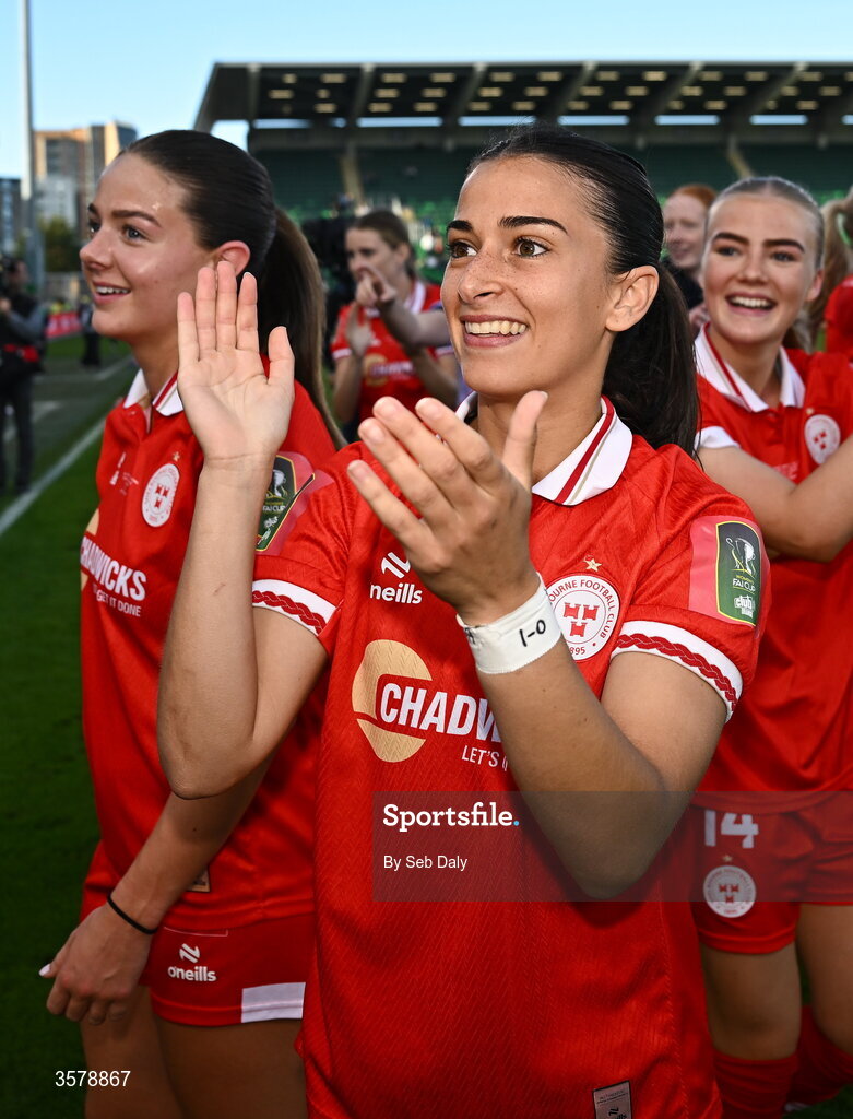 27 September 2026; Olivia Damico of Shelbourne after the 2026 Club Orange Women's FAI Cup final between Athlone Town and Shelbourne at Tallaght Stadium in Dublin. Photo by Seb Daly/Sportsfile