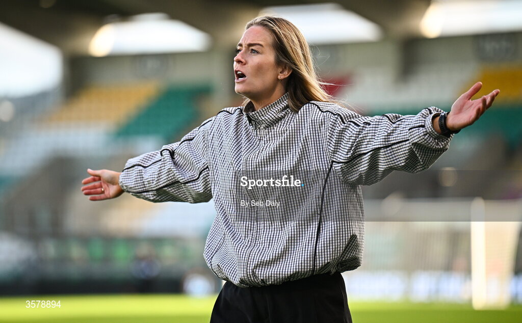 27 September 2026; Athlone head coach Lily Agg during the 2026 Club Orange Women's FAI Cup final between Athlone Town and Shelbourne at Tallaght Stadium in Dublin. Photo by Seb Daly/Sportsfile