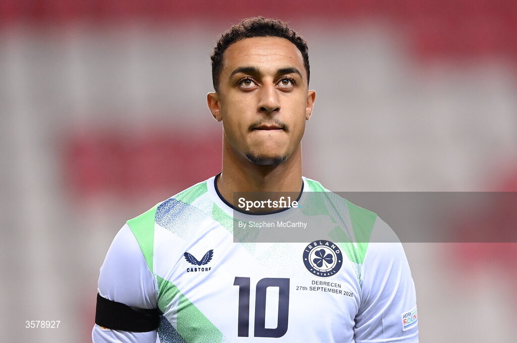 27 September 2026; Adam Idah of Republic of Ireland during the UEFA Nations League B match between Israel and the Republic of Ireland at Nagyerdei Stadion in Debrecen, Hungary. Photo by Stephen McCarthy/Sportsfile