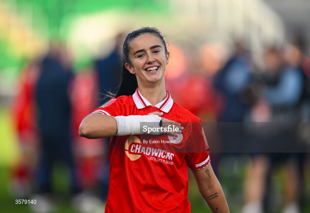 27 September 2026; Alex Kavanagh of Shelbourne celebrates after winning the 2026 Club Orange Women's FAI Cup final between Athlone Town and Shelbourne at Tallaght Stadium in Dublin. Photo by Eakin Howard/Sportsfile
