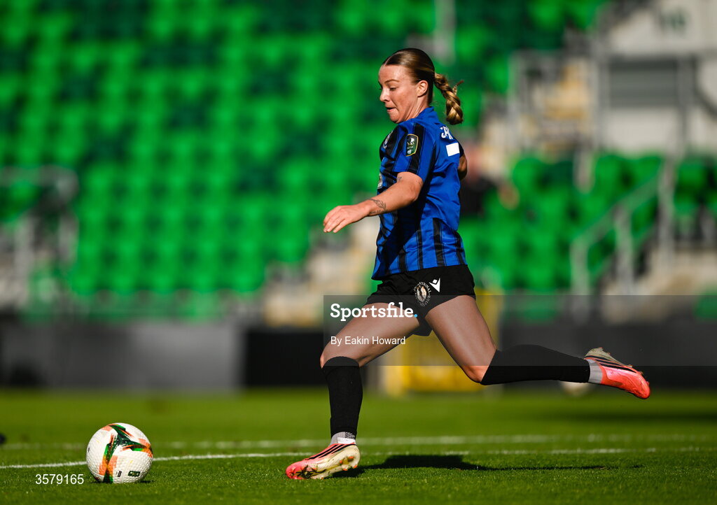 27 September 2026; Alexis Strickland of Athlone Town in action during the 2026 Club Orange Women's FAI Cup final between Athlone Town and Shelbourne at Tallaght Stadium in Dublin. Photo by Eakin Howard/Sportsfile