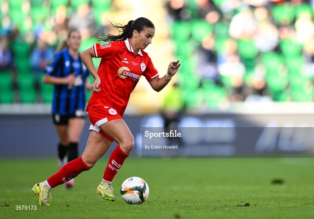 27 September 2026; Olivia Damico of Shelbourne in action during the 2026 Club Orange Women's FAI Cup final between Athlone Town and Shelbourne at Tallaght Stadium in Dublin. Photo by Eakin Howard/Sportsfile