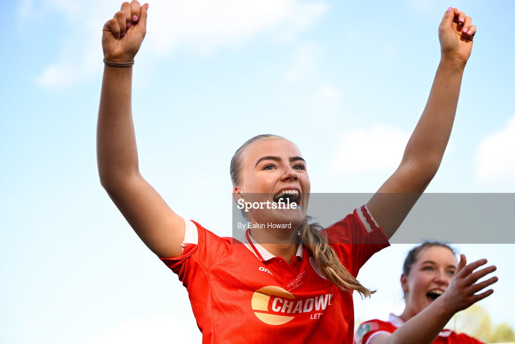 27 September 2026; Maeve Wollmer of Shelbourne celebrates after winning the 2026 Club Orange Women's FAI Cup final between Athlone Town and Shelbourne at Tallaght Stadium in Dublin. Photo by Eakin Howard/Sportsfile