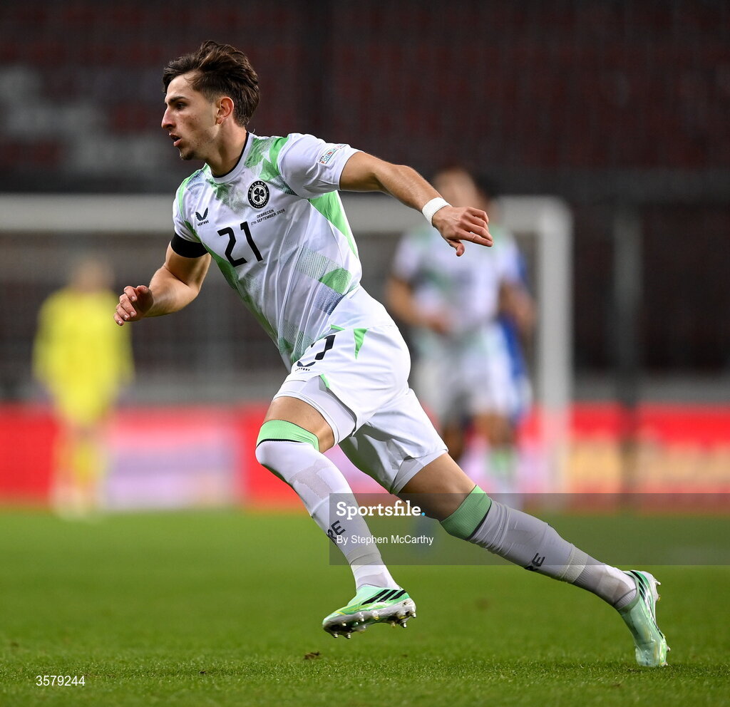 27 September 2026; Rocco Vata of Republic of Ireland during the UEFA Nations League B match between Israel and the Republic of Ireland at Nagyerdei Stadion in Debrecen, Hungary. Photo by Stephen McCarthy/Sportsfile