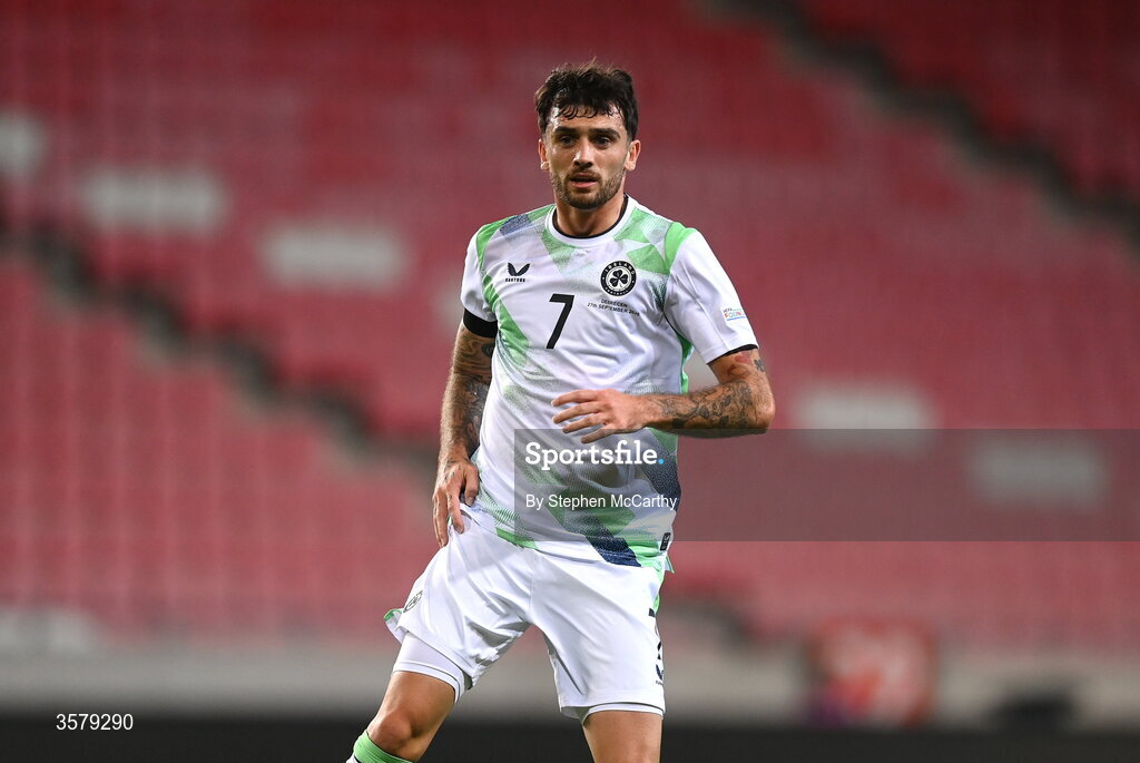 27 September 2026; Troy Parrott of Republic of Ireland during the UEFA Nations League B match between Israel and the Republic of Ireland at Nagyerdei Stadion in Debrecen, Hungary. Photo by Stephen McCarthy/Sportsfile
