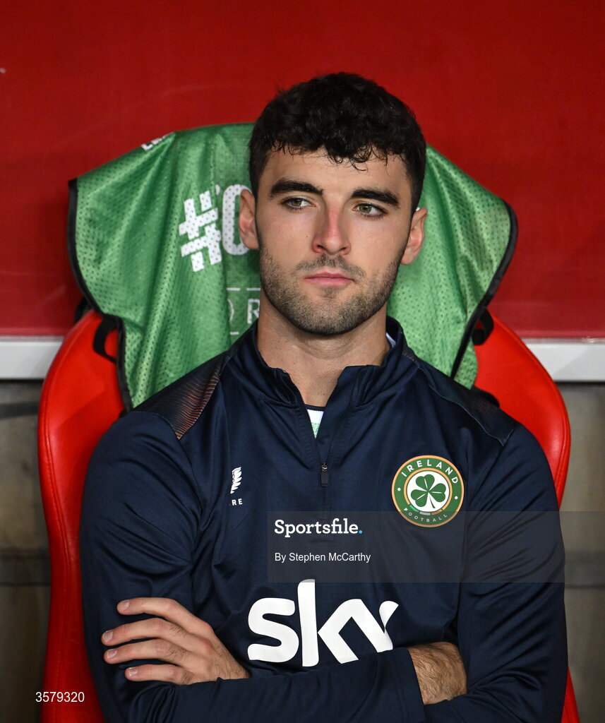 27 September 2026; Tom Cannon of Republic of Ireland before the UEFA Nations League B match between Israel and the Republic of Ireland at Nagyerdei Stadion in Debrecen, Hungary. Photo by Stephen McCarthy/Sportsfile