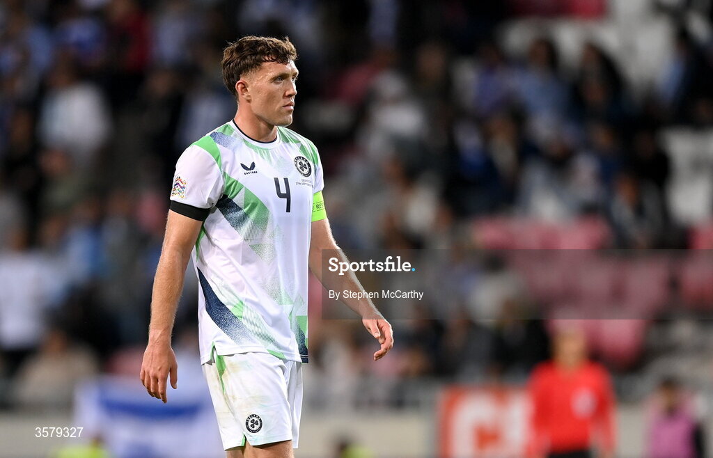 27 September 2026; Dara O'Shea of Republic of Ireland during the UEFA Nations League B match between Israel and the Republic of Ireland at Nagyerdei Stadion in Debrecen, Hungary. Photo by Stephen McCarthy/Sportsfile