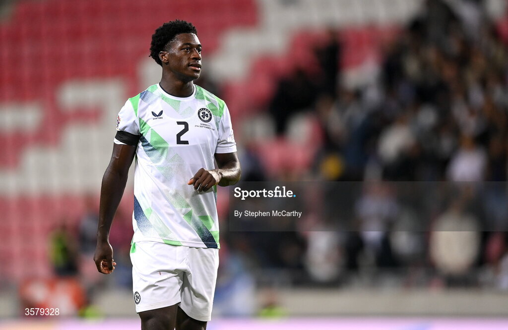 27 September 2026; James Abankwah of Republic of Ireland during the UEFA Nations League B match between Israel and the Republic of Ireland at Nagyerdei Stadion in Debrecen, Hungary. Photo by Stephen McCarthy/Sportsfile
