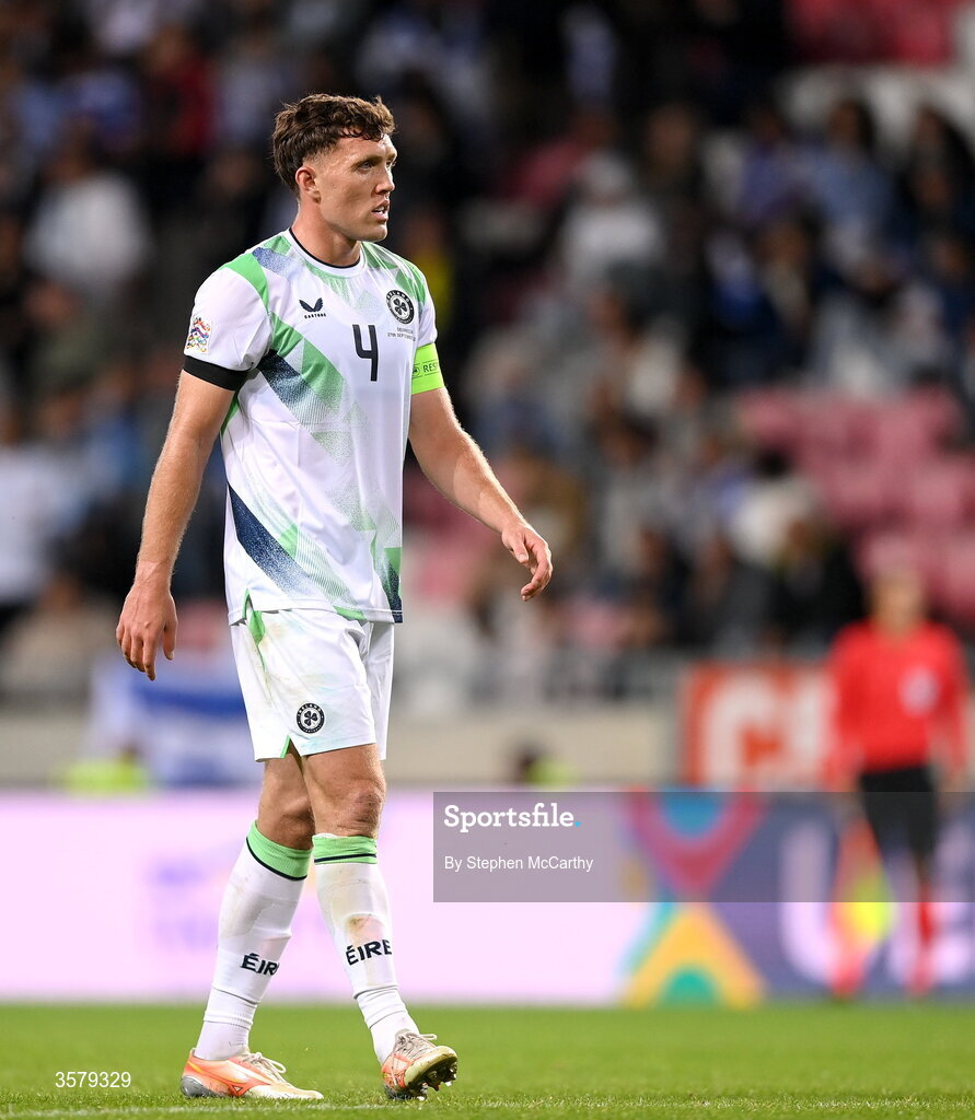 27 September 2026; Dara O'Shea of Republic of Ireland during the UEFA Nations League B match between Israel and the Republic of Ireland at Nagyerdei Stadion in Debrecen, Hungary. Photo by Stephen McCarthy/Sportsfile
