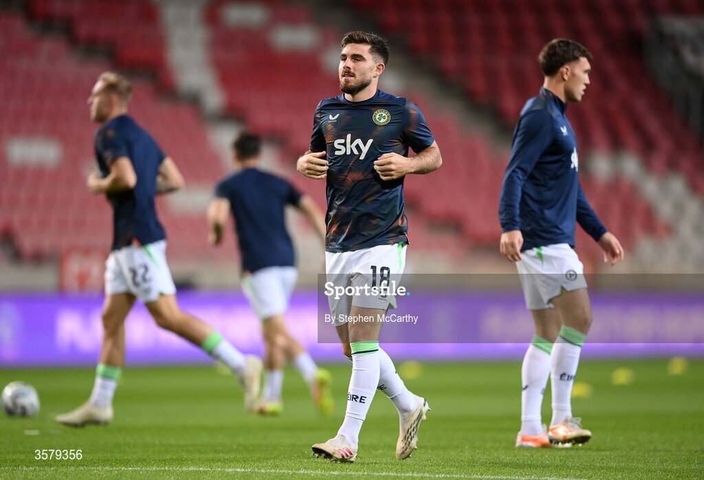 27 September 2026; Ryan Manning of Republic of Ireland before the UEFA Nations League B match between Israel and the Republic of Ireland at Nagyerdei Stadion in Debrecen, Hungary. Photo by Stephen McCarthy/Sportsfile