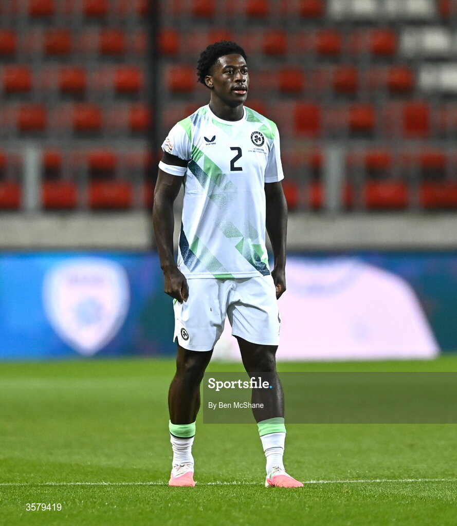 27 September 2026; James Abankwah of Republic of Ireland during the UEFA Nations League B match between Israel and the Republic of Ireland at Nagyerdei Stadion in Debrecen, Hungary. Photo by Ben McShane/Sportsfile