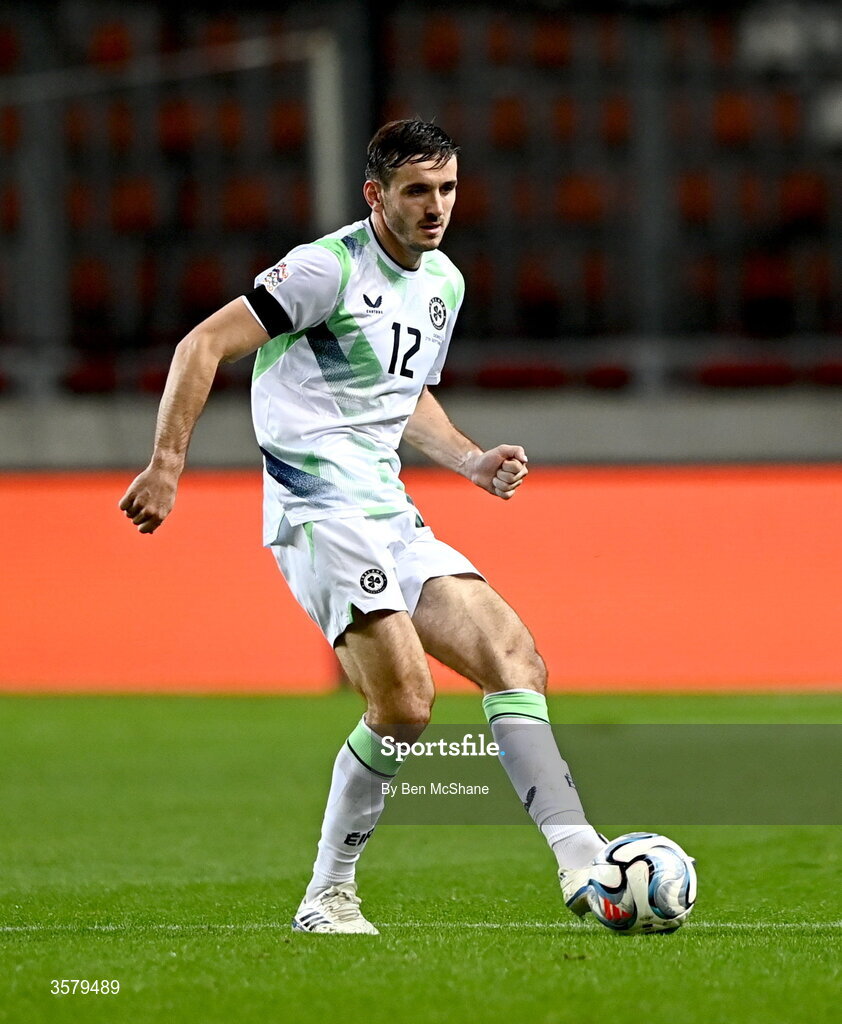 27 September 2026; Liam Kitching of Republic of Ireland during the UEFA Nations League B match between Israel and the Republic of Ireland at Nagyerdei Stadion in Debrecen, Hungary. Photo by Ben McShane/Sportsfile