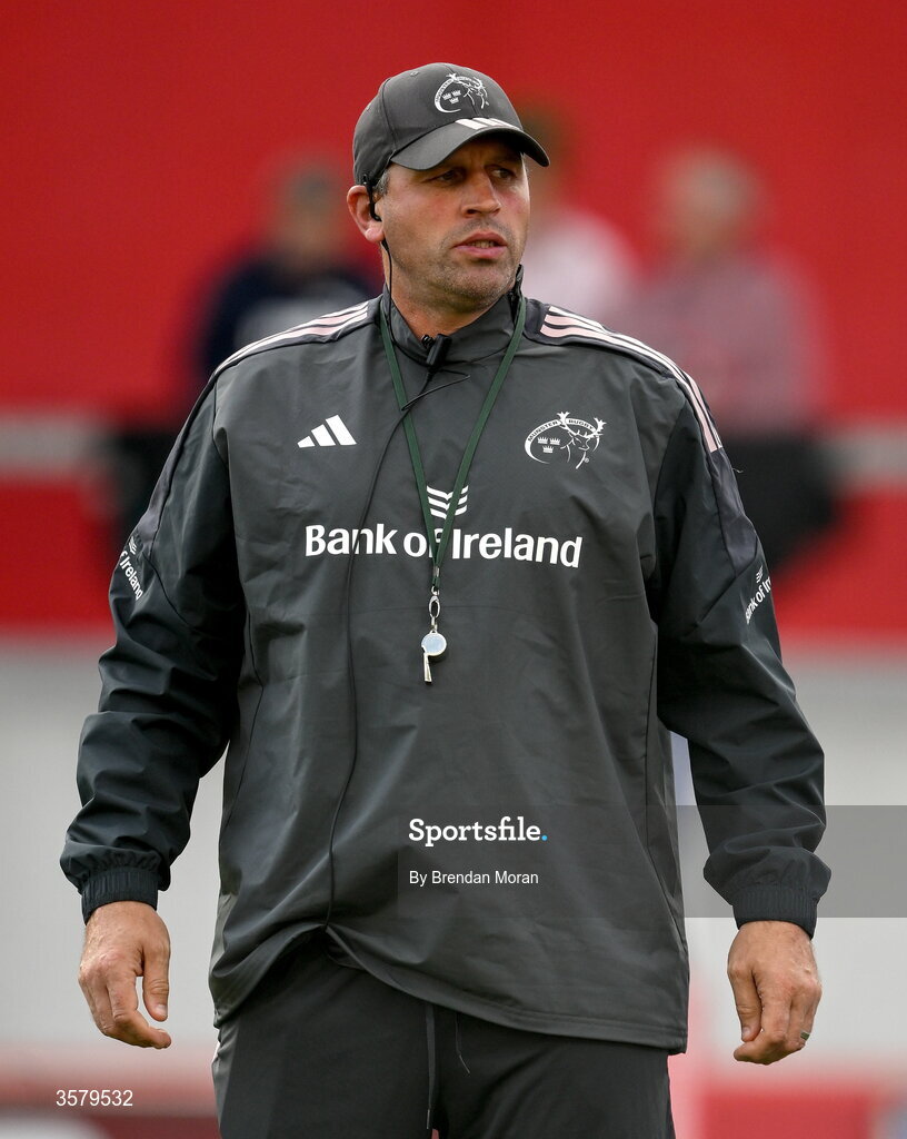 26 September 2026; Munster defence coach Denis Leamy before the United Rugby Championship match between Munster and Glasgow Warriors at Thomond Park in Limerick. Photo by Brendan Moran/Sportsfile