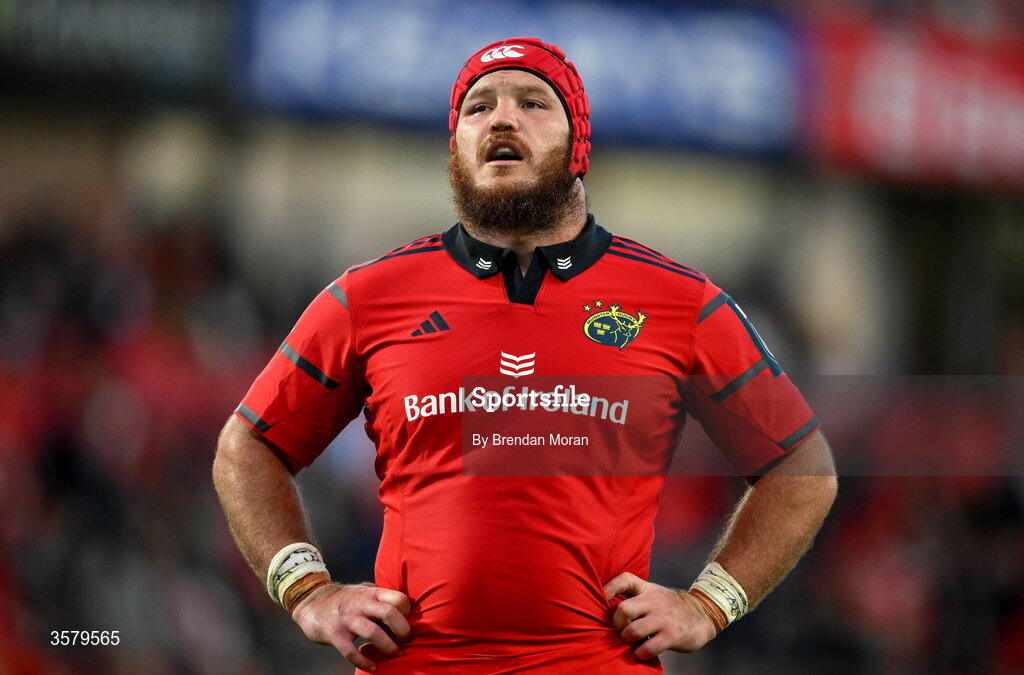 26 September 2026; Marnus van der Merwe of Munster during the United Rugby Championship match between Munster and Glasgow Warriors at Thomond Park in Limerick. Photo by Brendan Moran/Sportsfile