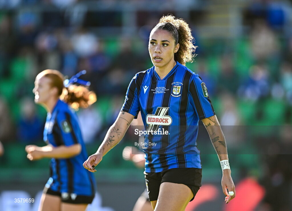 27 September 2026; Kelis Barton of Athlone Town during the 2026 Club Orange Women's FAI Cup final between Athlone Town and Shelbourne at Tallaght Stadium in Dublin. Photo by Seb Daly/Sportsfile