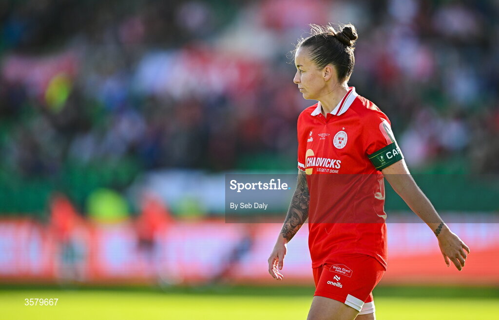 27 September 2026; Pearl Slattery of Shelbourne during the 2026 Club Orange Women's FAI Cup final between Athlone Town and Shelbourne at Tallaght Stadium in Dublin. Photo by Seb Daly/Sportsfile