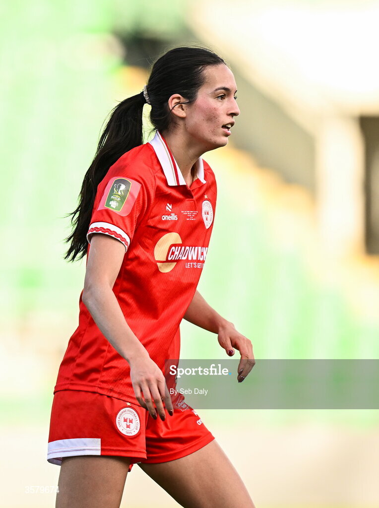 27 September 2026; Isabella Flocchini of Shelbourne during the 2026 Club Orange Women's FAI Cup final between Athlone Town and Shelbourne at Tallaght Stadium in Dublin. Photo by Seb Daly/Sportsfile