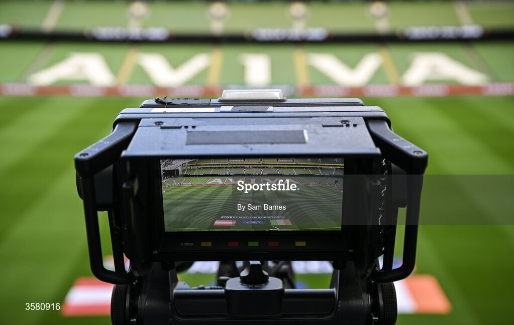 1 October 2026; A general view of a broadcast camera before the UEFA Nations League B match between the Republic of Ireland and Austria at the Aviva Stadium in Dublin. Photo by Sam Barnes/Sportsfile
