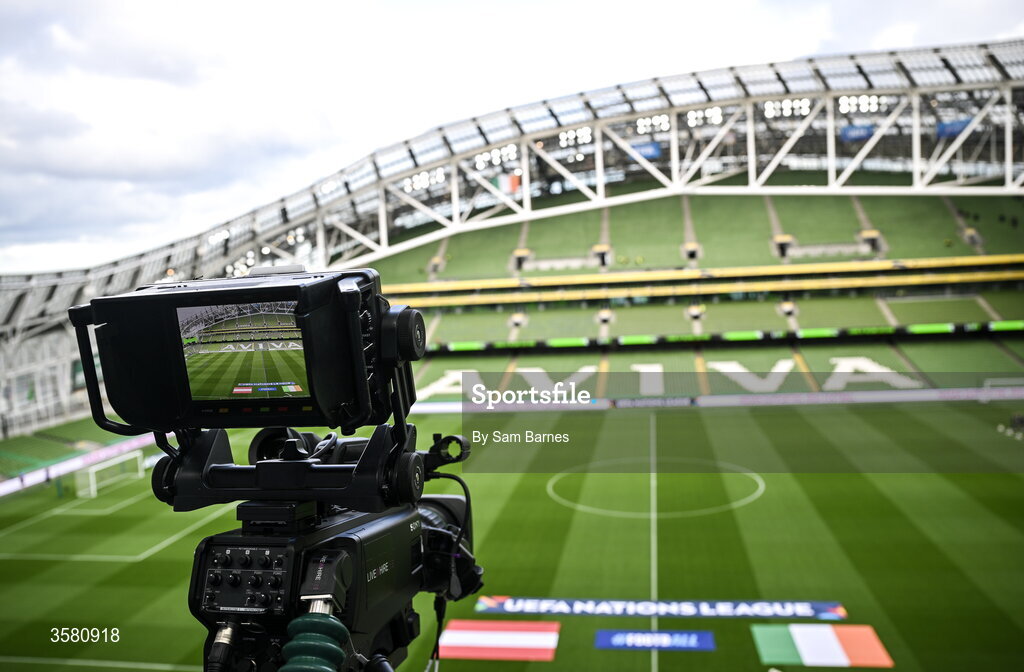 1 October 2026; A general view of a broadcast camera before the UEFA Nations League B match between the Republic of Ireland and Austria at the Aviva Stadium in Dublin. Photo by Sam Barnes/Sportsfile