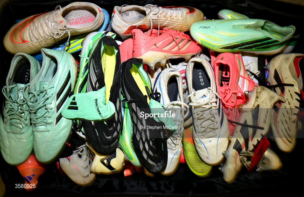 1 October 2026; A general view of the boots of the Republic of Ireland players before the UEFA Nations League B match between the Republic of Ireland and Austria at the Aviva Stadium in Dublin. Photo by Stephen McCarthy/Sportsfile