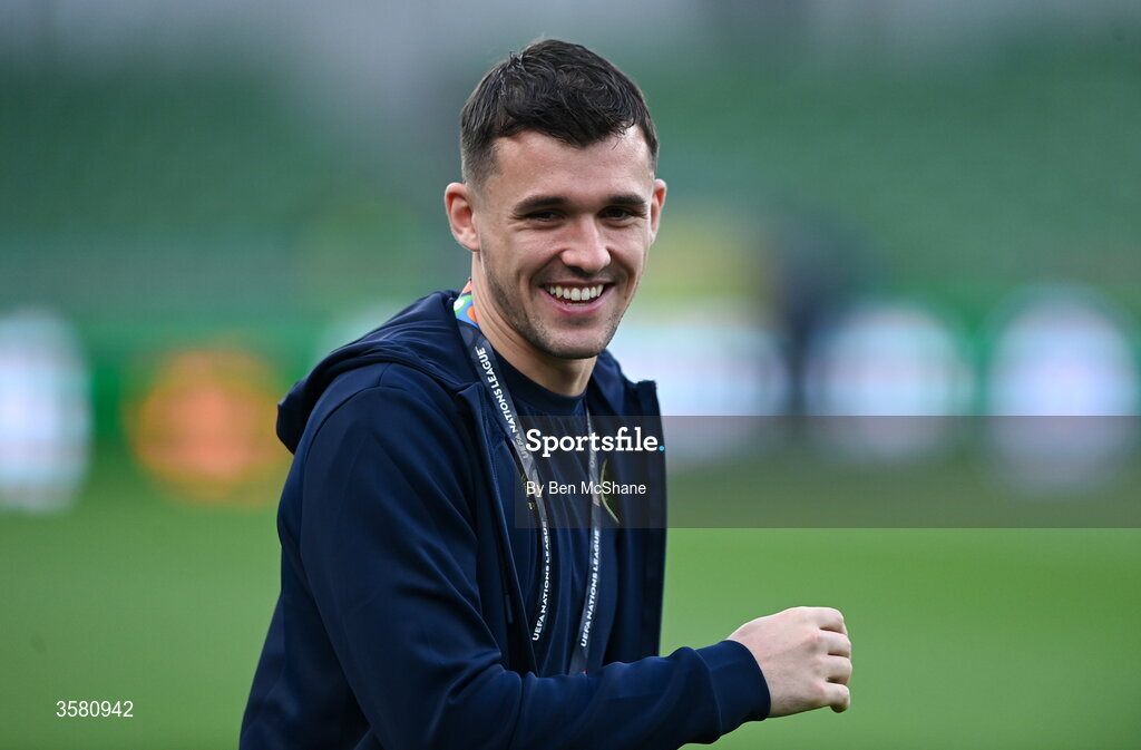 1 October 2026; Jason Knight of Republic of Ireland before the UEFA Nations League B match between the Republic of Ireland and Austria at the Aviva Stadium in Dublin. Photo by Ben McShane/Sportsfile