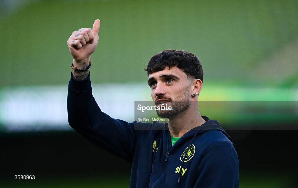 1 October 2026; Troy Parrott of Republic of Ireland before the UEFA Nations League B match between the Republic of Ireland and Austria at the Aviva Stadium in Dublin. Photo by Ben McShane/Sportsfile