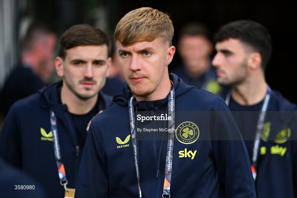 1 October 2026; Joel Bagan of Republic of Ireland walks the pitch before the UEFA Nations League B match between the Republic of Ireland and Austria at the Aviva Stadium in Dublin. Photo by Stephen McCarthy/Sportsfile