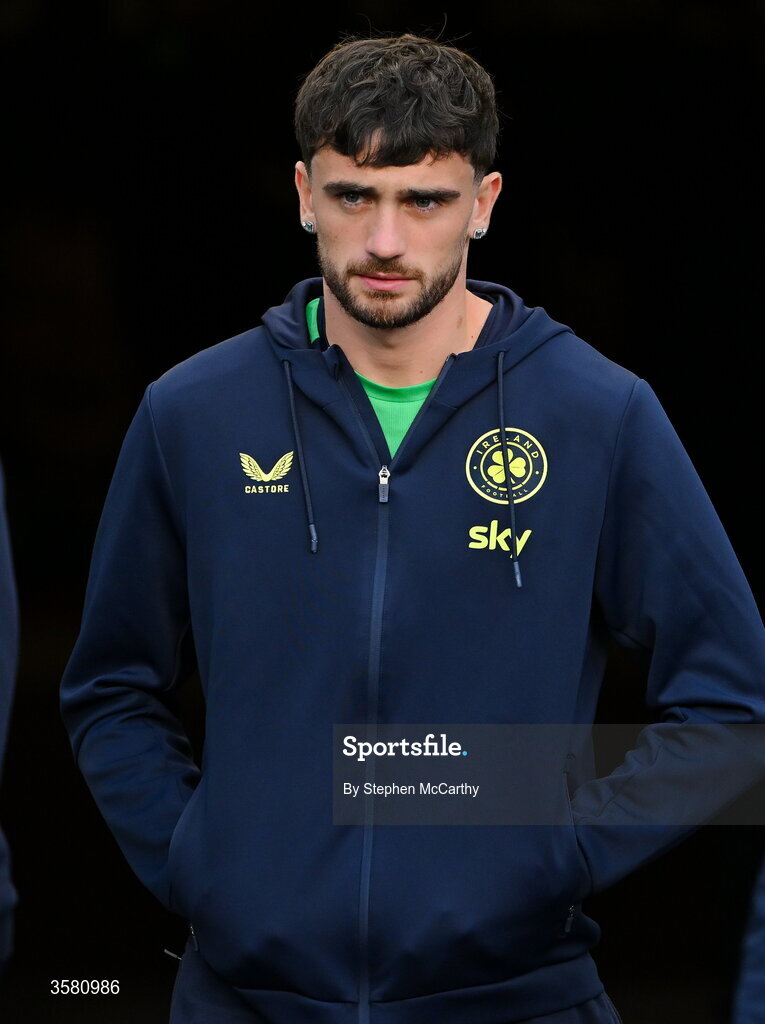1 October 2026; Troy Parrott of Republic of Ireland walks the pitch before the UEFA Nations League B match between the Republic of Ireland and Austria at the Aviva Stadium in Dublin. Photo by Stephen McCarthy/Sportsfile