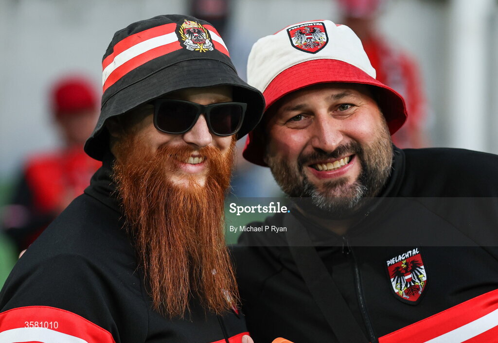 1 October 2026; Austria supporters before the UEFA Nations League B match between the Republic of Ireland and Austria at the Aviva Stadium in Dublin. Photo by Michael P Ryan/Sportsfile