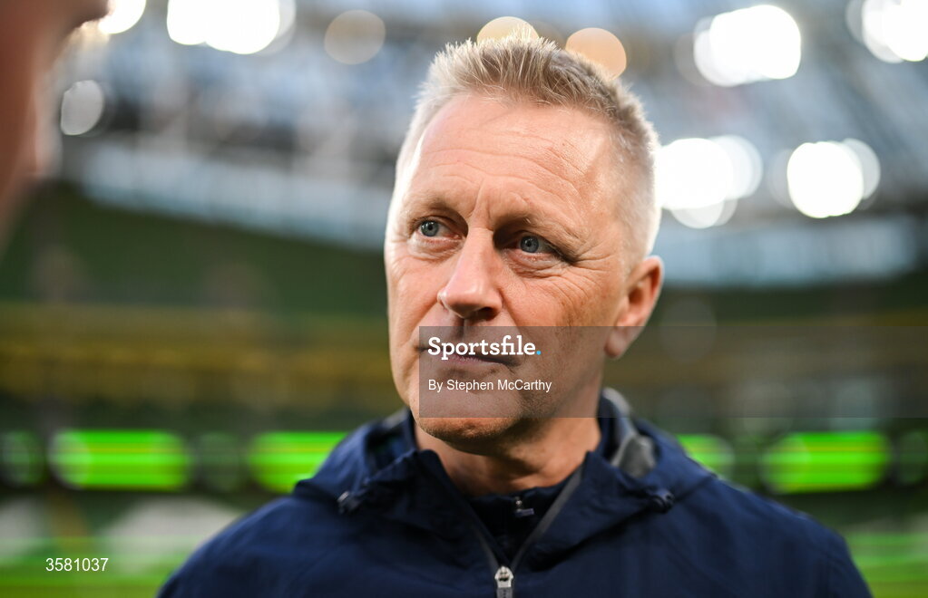 1 October 2026; Republic of Ireland head coach Heimir Hallgrimsson is interviewed before the UEFA Nations League B match between the Republic of Ireland and Austria at the Aviva Stadium in Dublin. Photo by Stephen McCarthy/Sportsfile