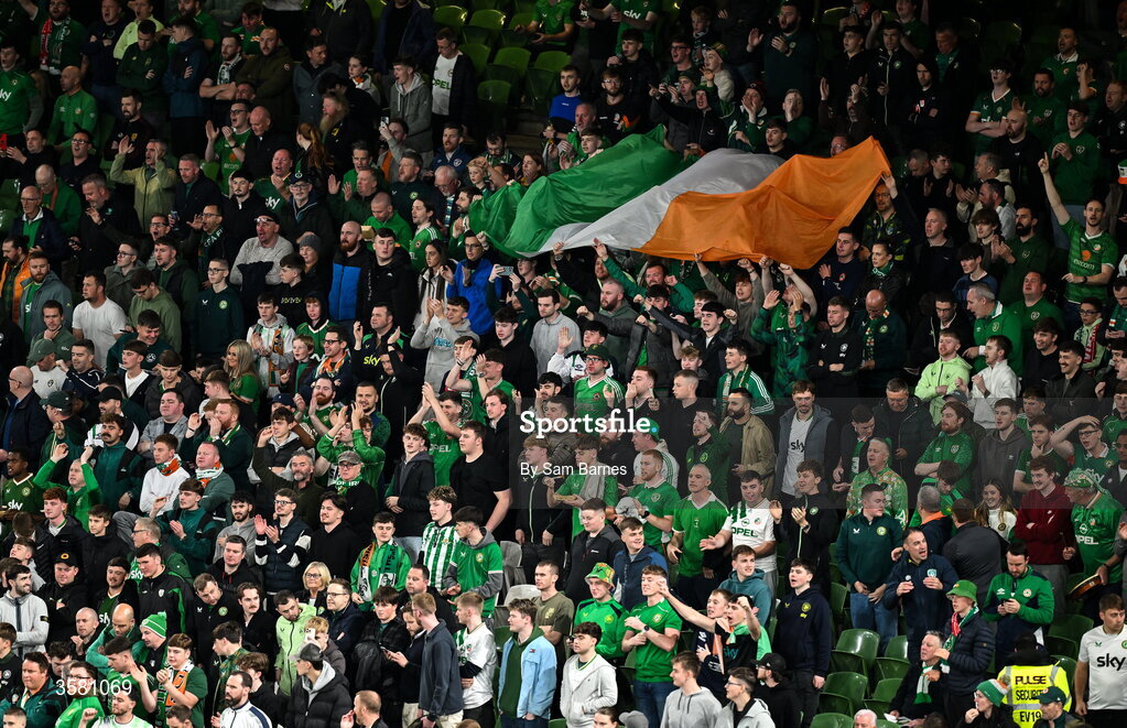 1 October 2026; Republic of Ireland supporters before the UEFA Nations League B match between the Republic of Ireland and Austria at the Aviva Stadium in Dublin. Photo by Sam Barnes/Sportsfile