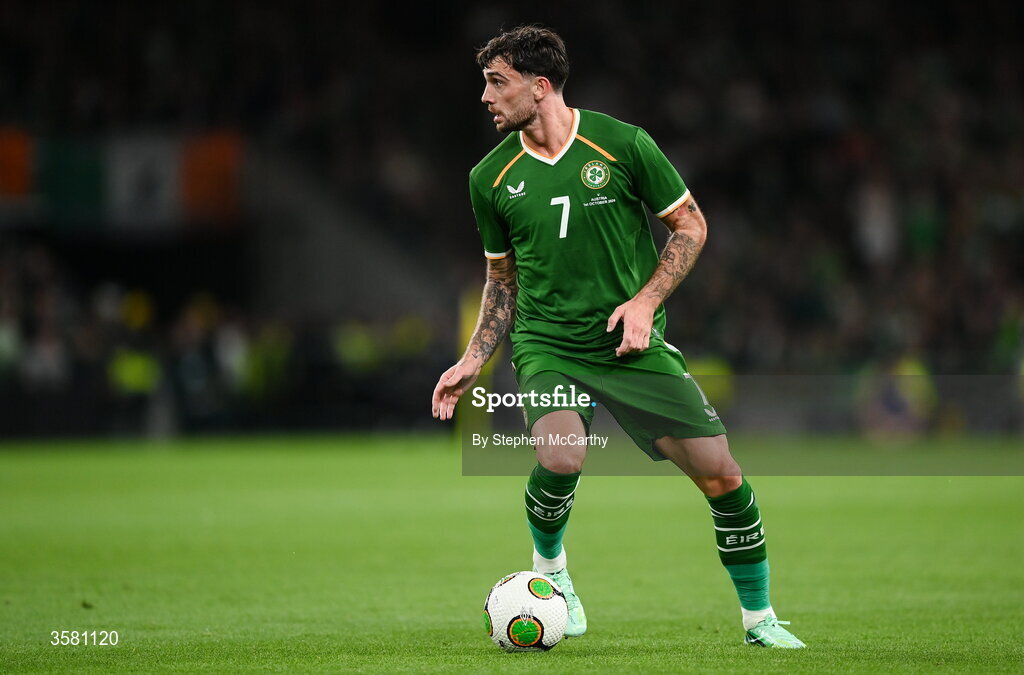 1 October 2026; Troy Parrott of Republic of Ireland during the UEFA Nations League B match between the Republic of Ireland and Austria at the Aviva Stadium in Dublin. Photo by Stephen McCarthy/Sportsfile