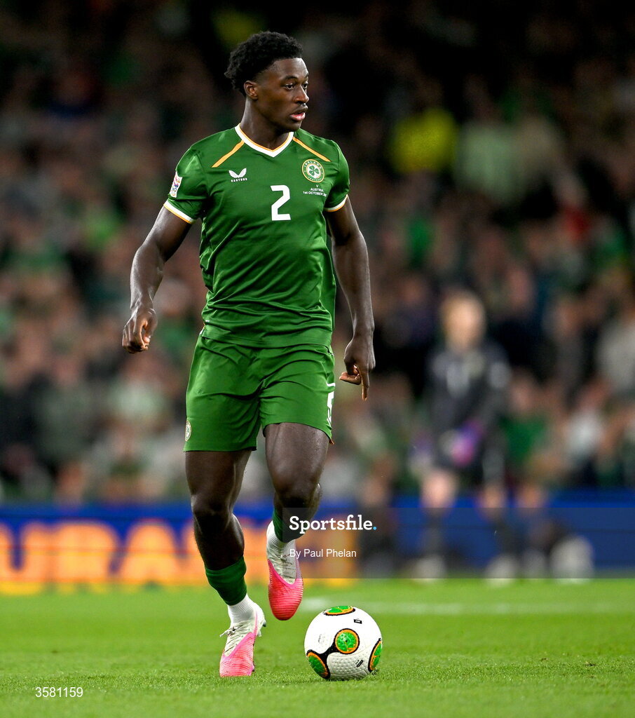 1 October 2026; James Abankwah of Republic of Ireland during the UEFA Nations League B match between the Republic of Ireland and Austria at the Aviva Stadium in Dublin. Photo by Paul Phelan/Sportsfile