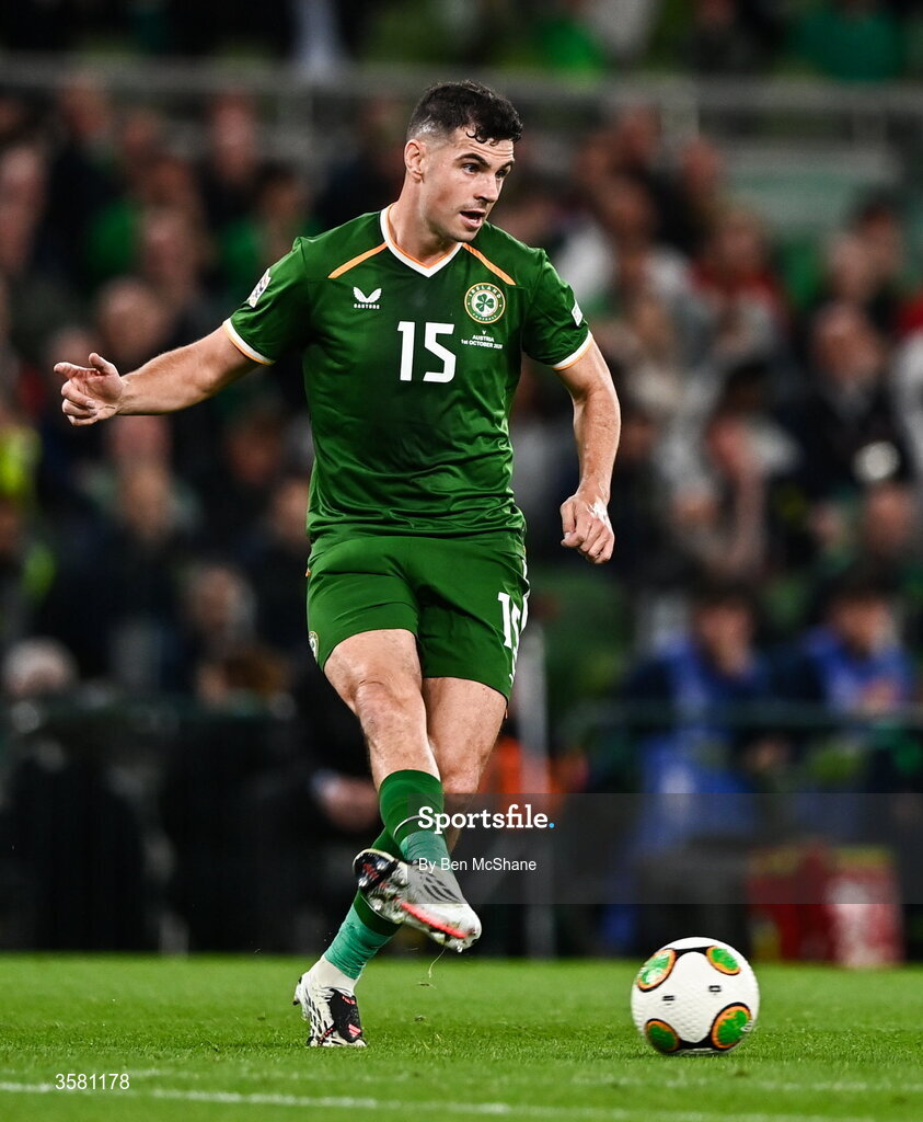 1 October 2026; John Egan of Republic of Ireland during the UEFA Nations League B match between the Republic of Ireland and Austria at the Aviva Stadium in Dublin. Photo by Ben McShane/Sportsfile