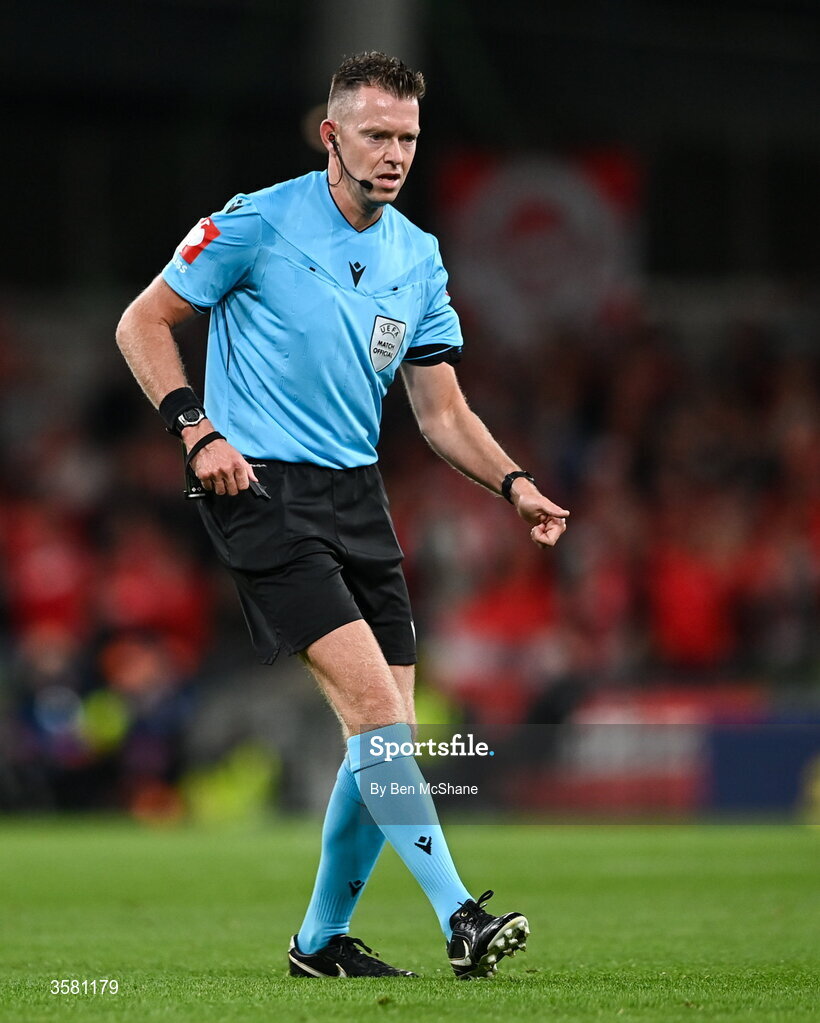 1 October 2026; Referee Allard Lindhout during the UEFA Nations League B match between the Republic of Ireland and Austria at the Aviva Stadium in Dublin. Photo by Ben McShane/Sportsfile