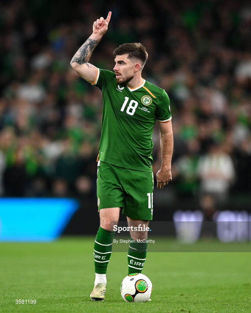 1 October 2026; Ryan Manning of Republic of Ireland during the UEFA Nations League B match between the Republic of Ireland and Austria at the Aviva Stadium in Dublin. Photo by Stephen McCarthy/Sportsfile
